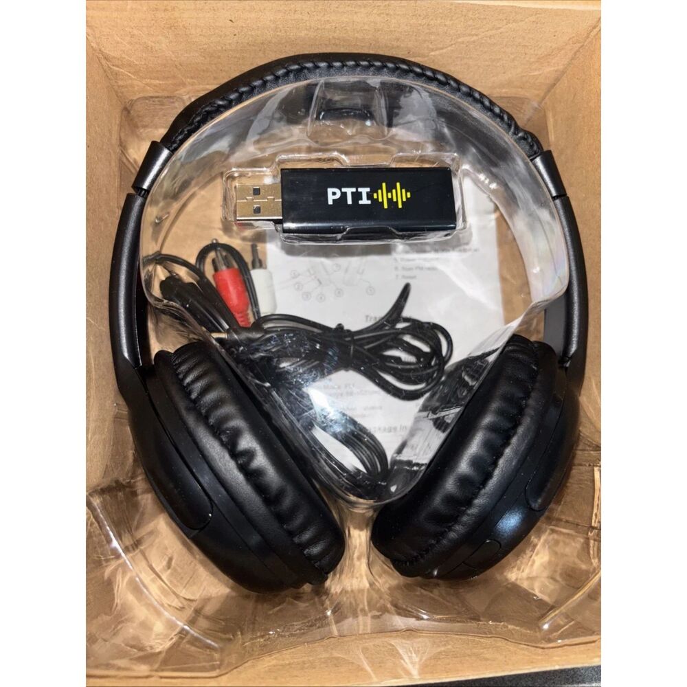 NEW PTI-908 RF Wireless Listener Headphones With FM Scan USB Transmitter New